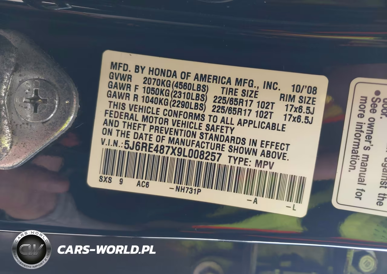 2009 Honda Cr-V Ex-L VIN:5J6RE487X9L008257 - 9