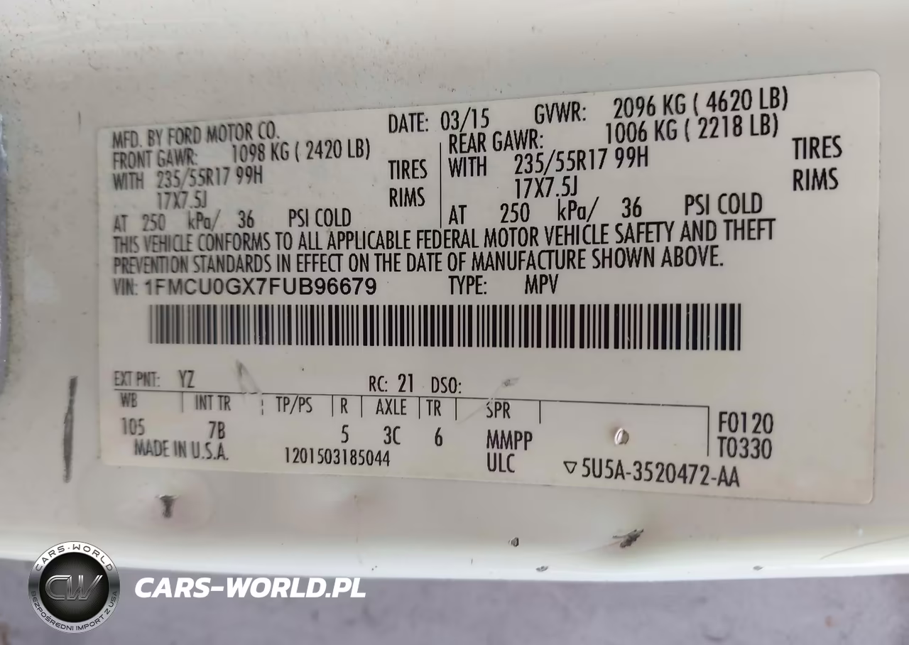 2015 Ford Escape Se VIN:1FMCU0GX7FUB96679 - 9