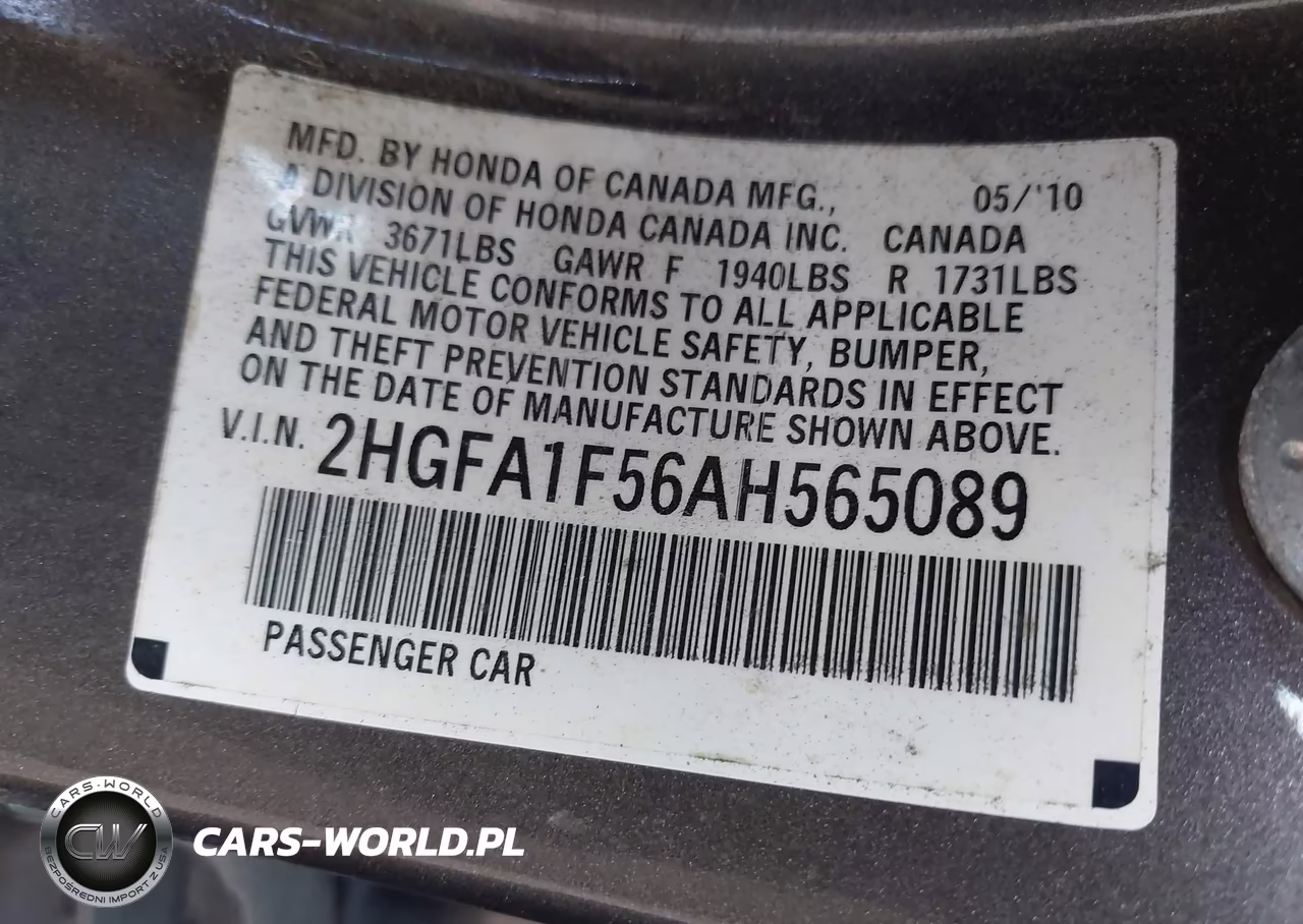 2010 Honda Civic Lx VIN:2HGFA1F56AH565089 - 9
