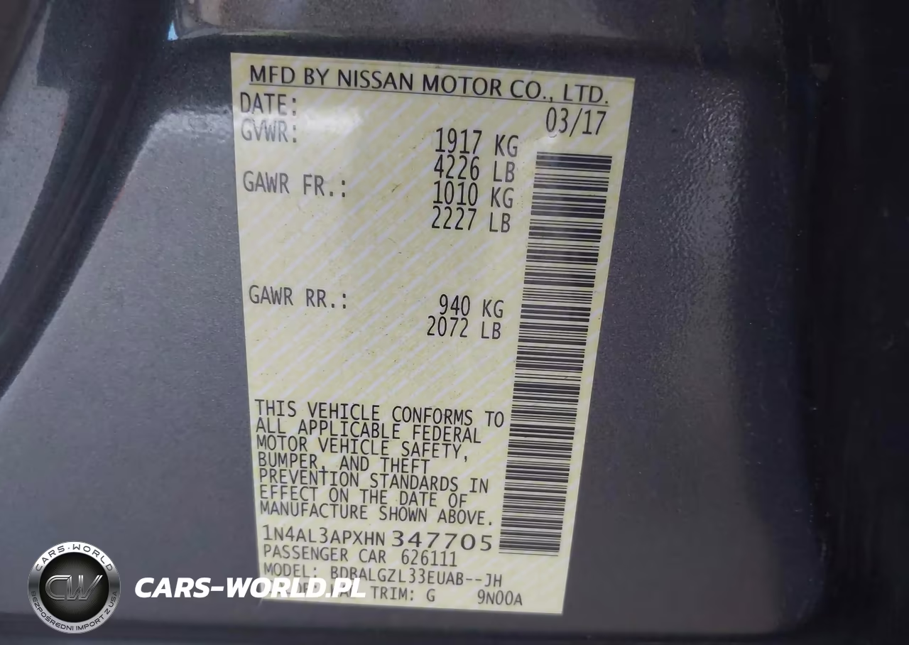 2017 Nissan Altima 2.5 S VIN:1N4AL3APXHN347705 - 9