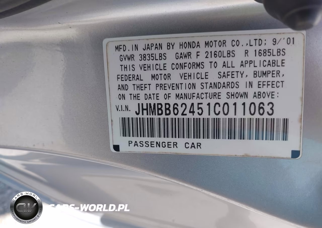 2001 Honda Prelude VIN:JHMBB62451C011063 - 9