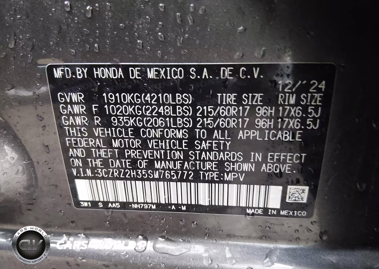 2025 Honda Hr-V Awd Lx VIN:3CZRZ2H35SM765772 - 9