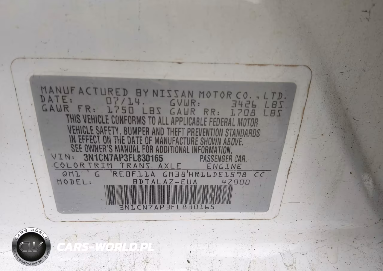 2015 Nissan Versa 1.6 S+ VIN:3N1CN7AP3FL830165 - 9