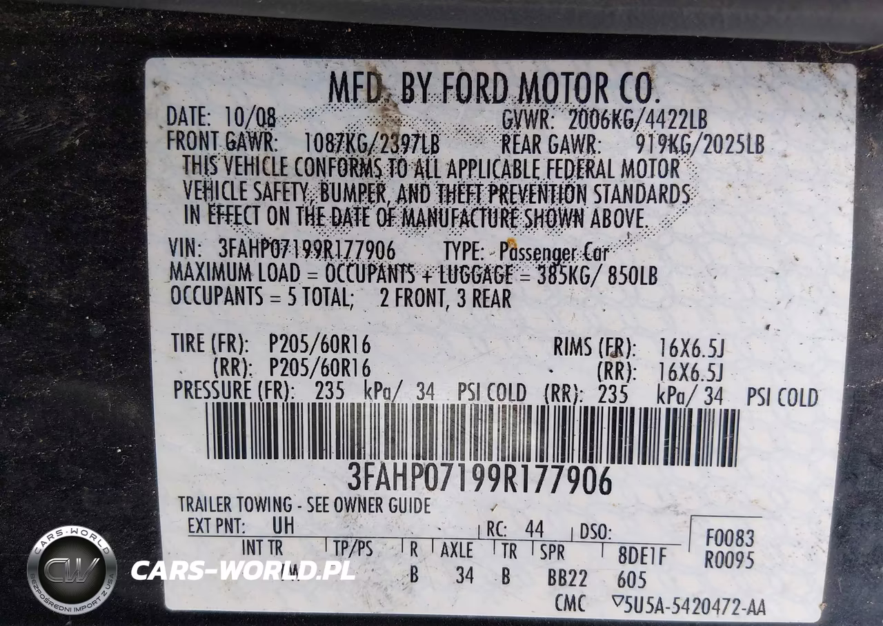 2009 Ford Fusion Se VIN:3FAHP07199R177906 - 9