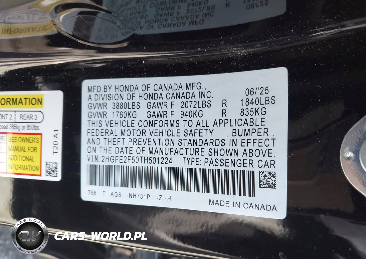 2026 Honda Civic Sport VIN:2HGFE2F50TH501224 - 9