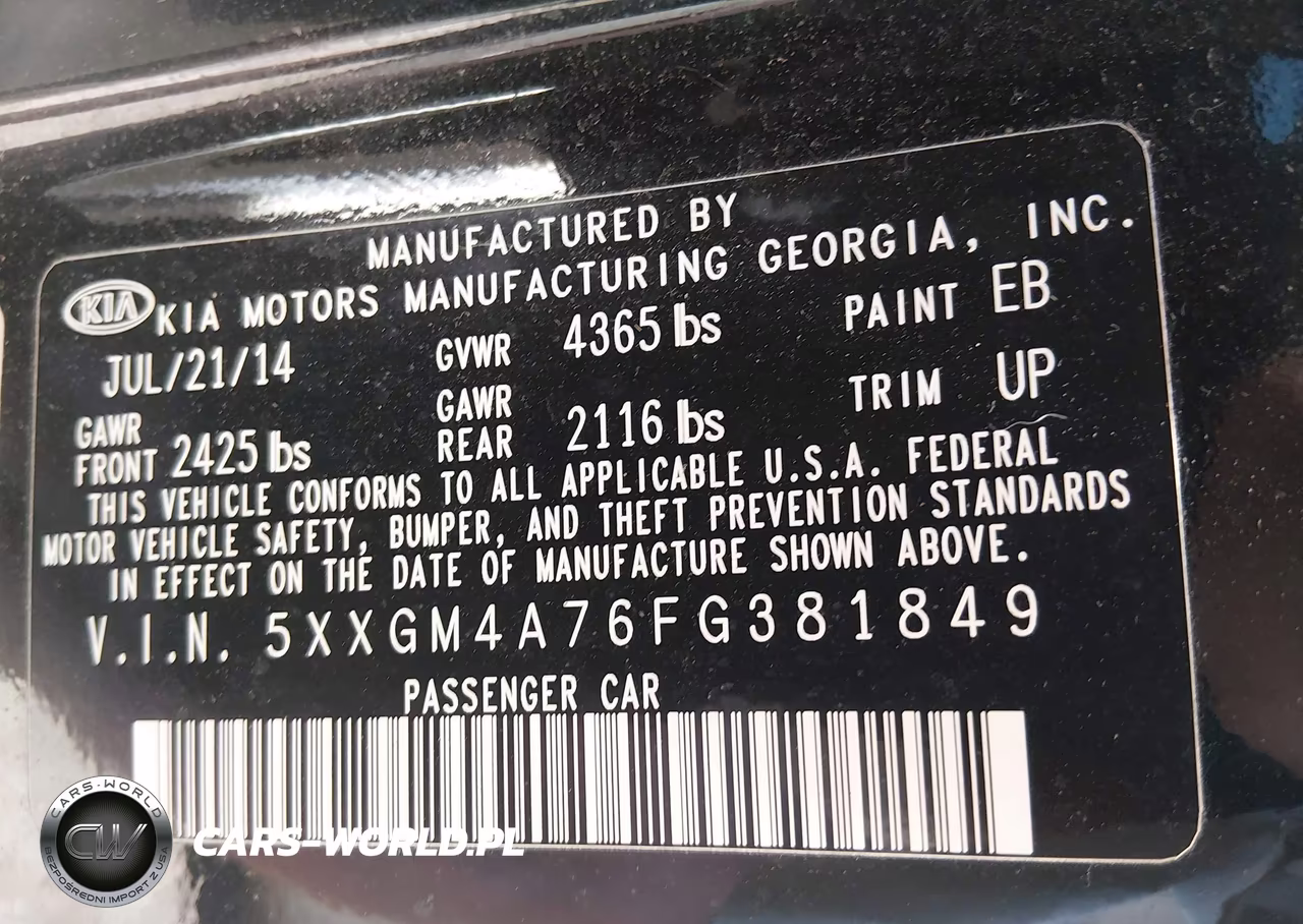 2015 Kia Optima Lx VIN:5XXGM4A76FG381849 - 9