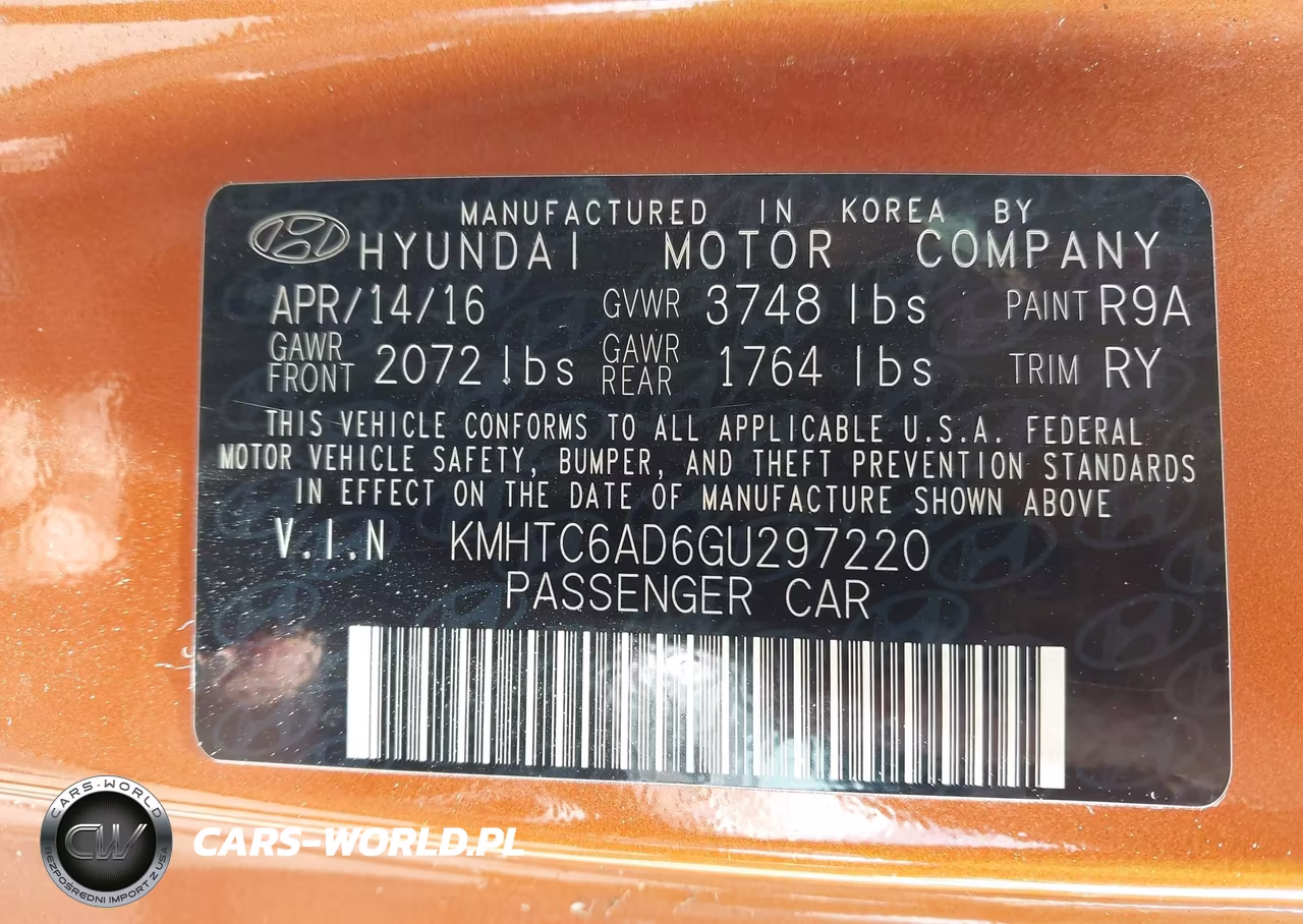 2016 Hyundai Veloster VIN:KMHTC6AD6GU297220 - 9