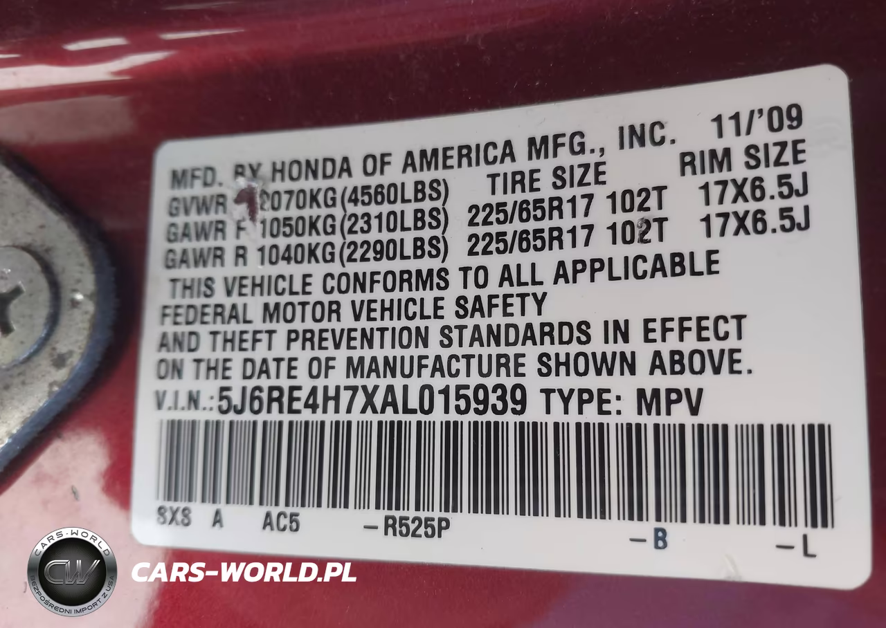 2010 Honda Cr-V Ex-L VIN:5J6RE4H7XAL015939 - 9
