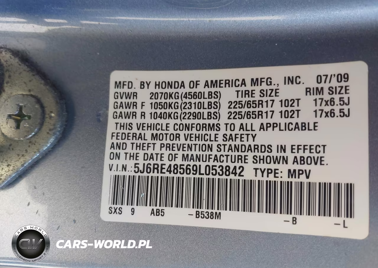 2009 Honda Cr-V Ex VIN:5J6RE48569L053842 - 9