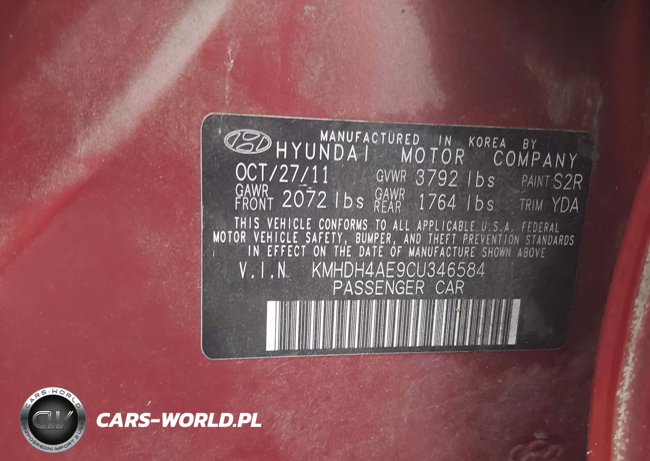 2012 Hyundai Elantra Gls (Ulsan Plant) VIN:KMHDH4AE9CU346584 - 9