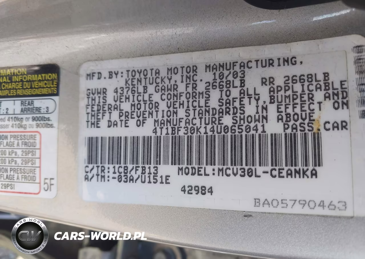 2004 Toyota Camry Le V6 VIN:4T1BF30K14U065041 - 9