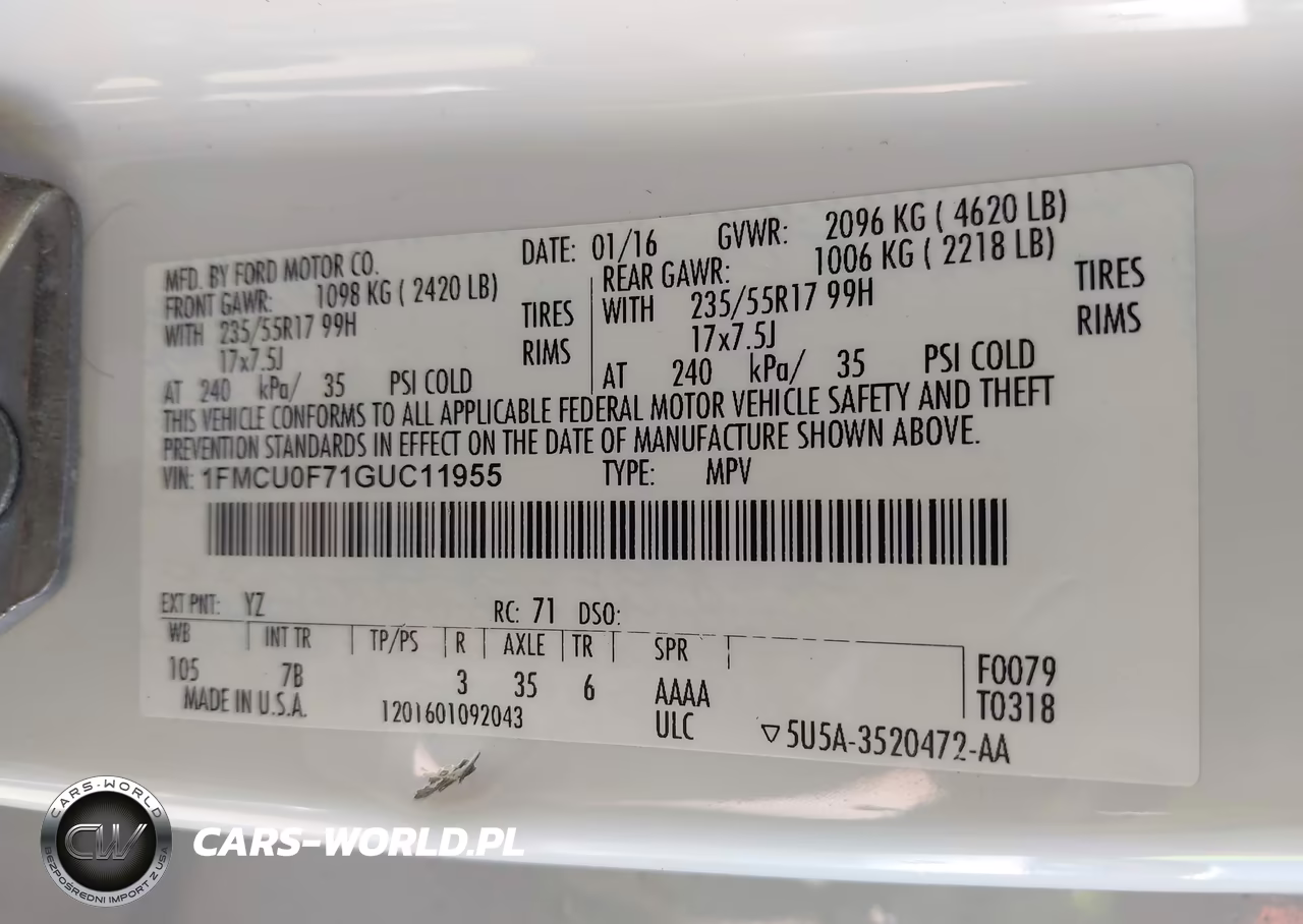 2016 Ford Escape S VIN:1FMCU0F71GUC11955 - 9