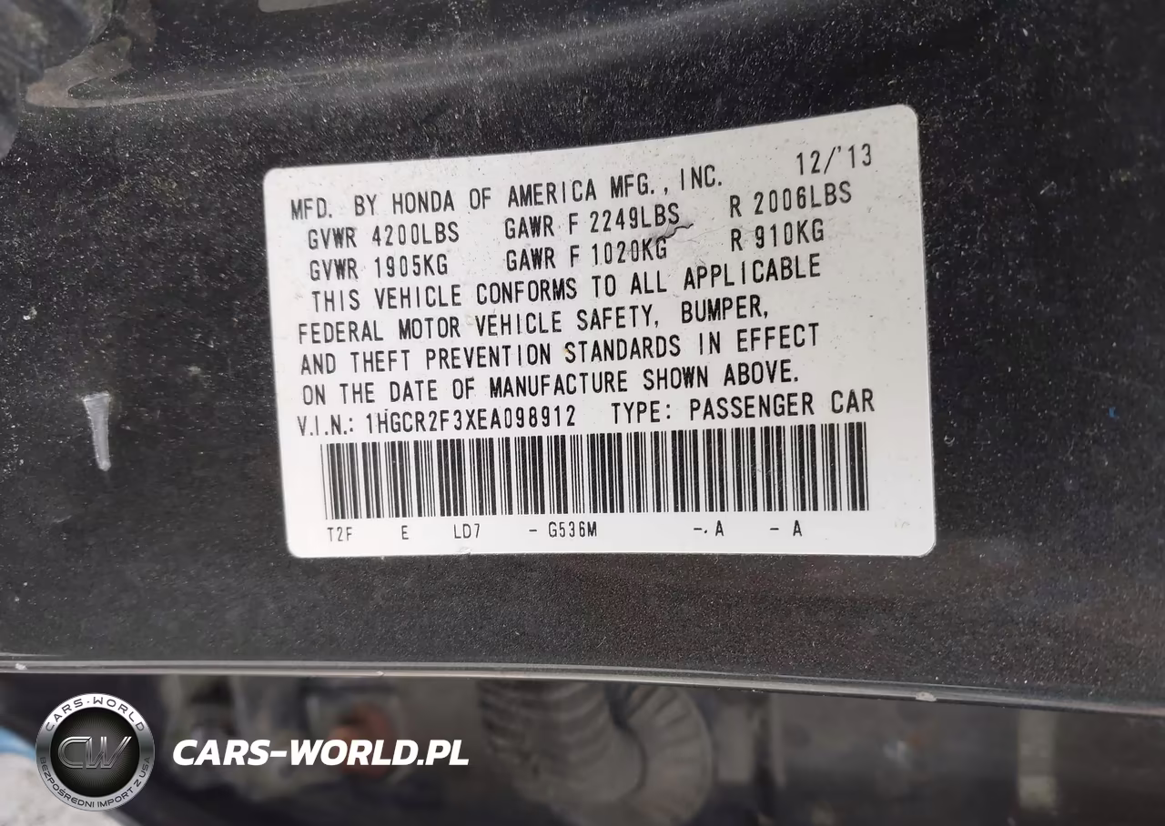 2014 Honda Accord Lx VIN:1HGCR2F3XEA098912 - 9