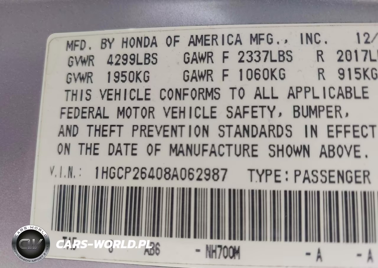 2008 Honda Accord 2.4 Lx-P VIN:1HGCP26408A062987 - 9