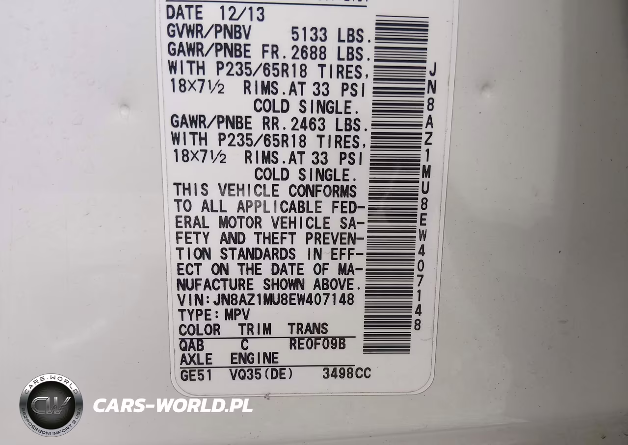 2014 Nissan Murano Sv VIN:JN8AZ1MU8EW407148 - 9