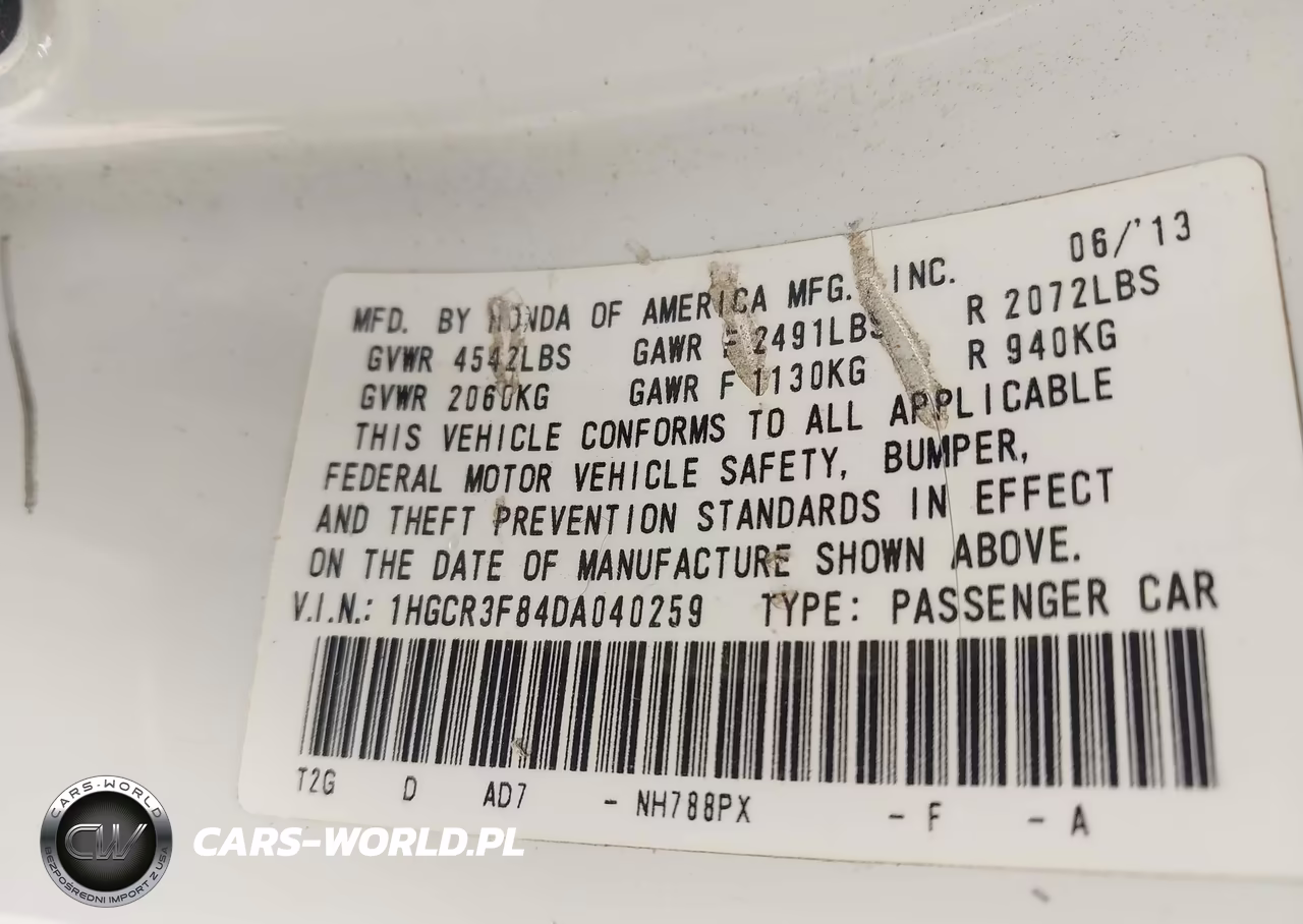2013 Honda Accord Ex-L V-6 VIN:1HGCR3F84DA040259 - 9