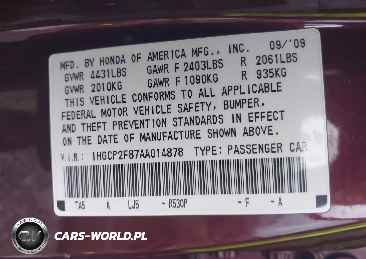 2010 Honda Accord 2.4 Ex-L VIN:1HGCP2F87AA014878 - 9