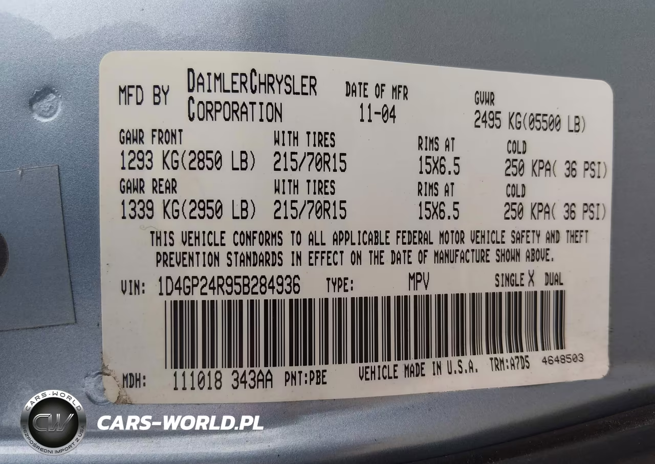 2005 Dodge Grand Caravan Se VIN:1D4GP24R95B284936 - 9