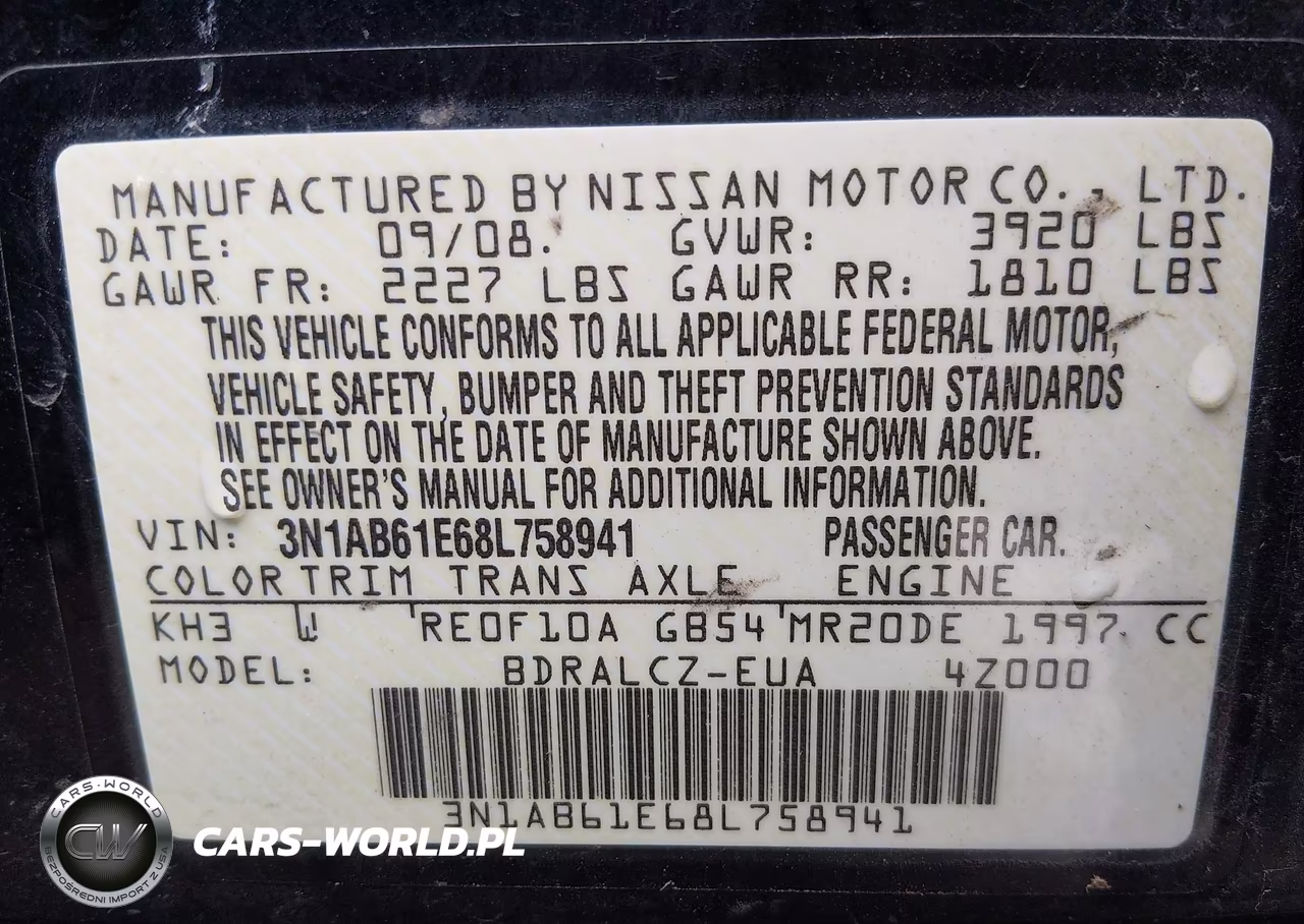 2008 Nissan Sentra 2.0 VIN:3N1AB61E68L758941 - 9