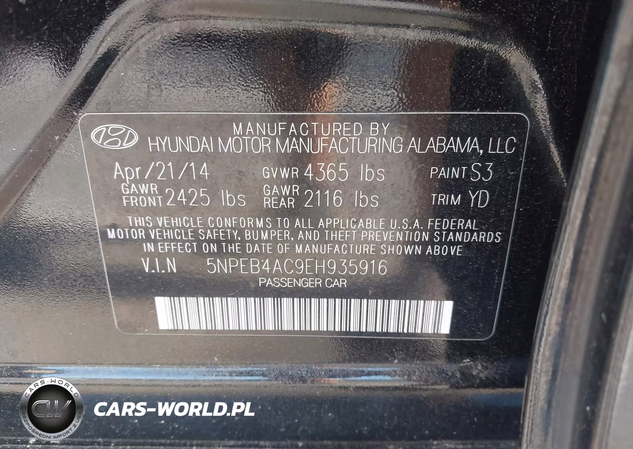 2014 Hyundai Sonata Gls VIN:5NPEB4AC9EH935916 - 9
