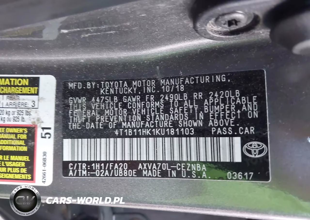 2019 Toyota Camry Le VIN:4T1B11HK1KU181103 - 9