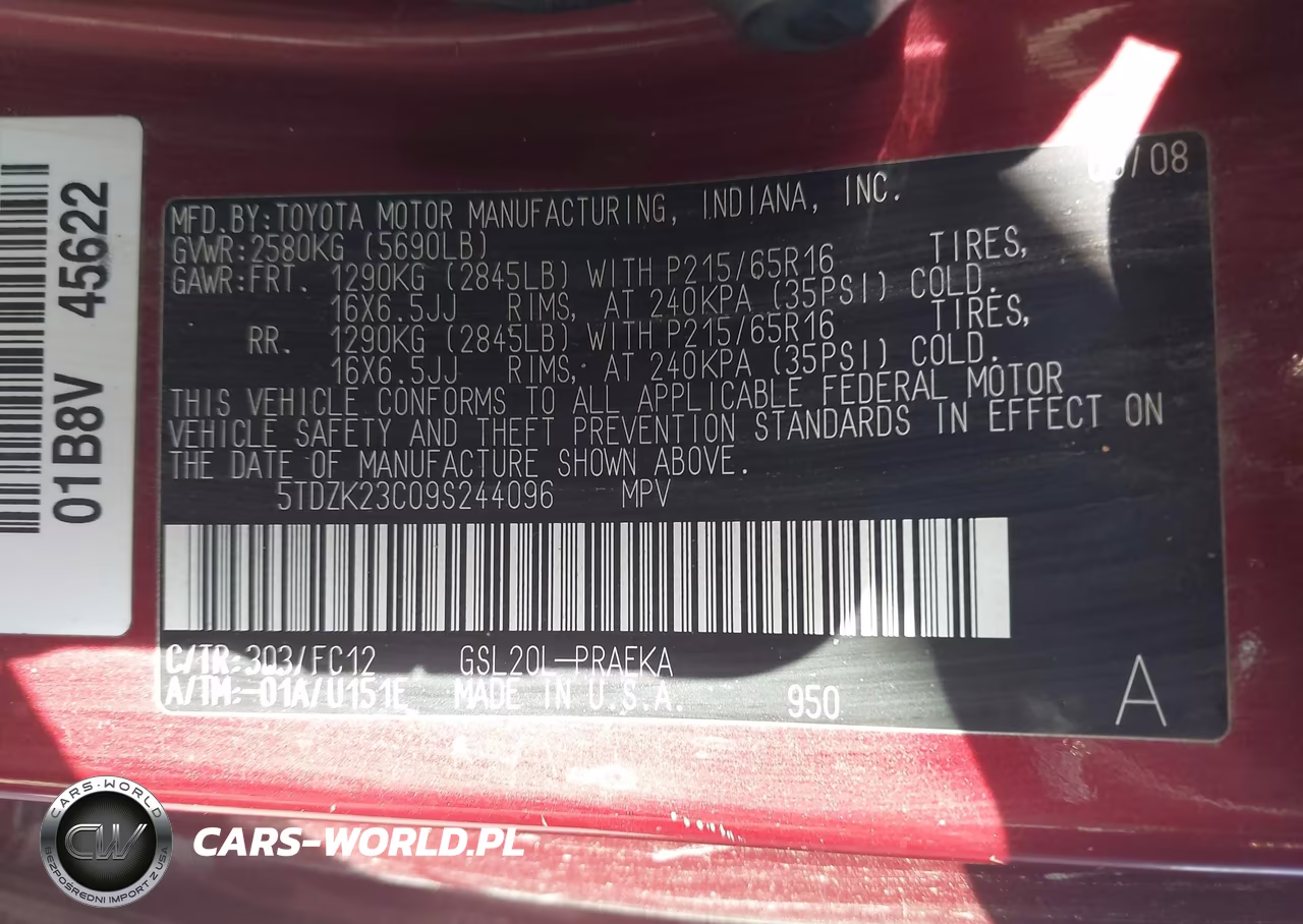 2009 Toyota Sienna Le VIN:5TDZK23C09S244096 - 9