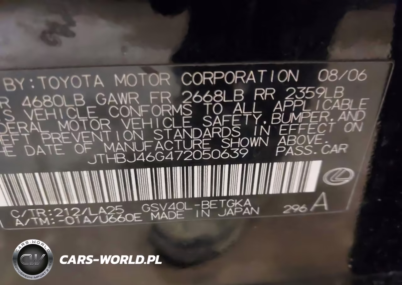 2007 Lexus Es 350 VIN:JTHBJ46G472050639 - 9