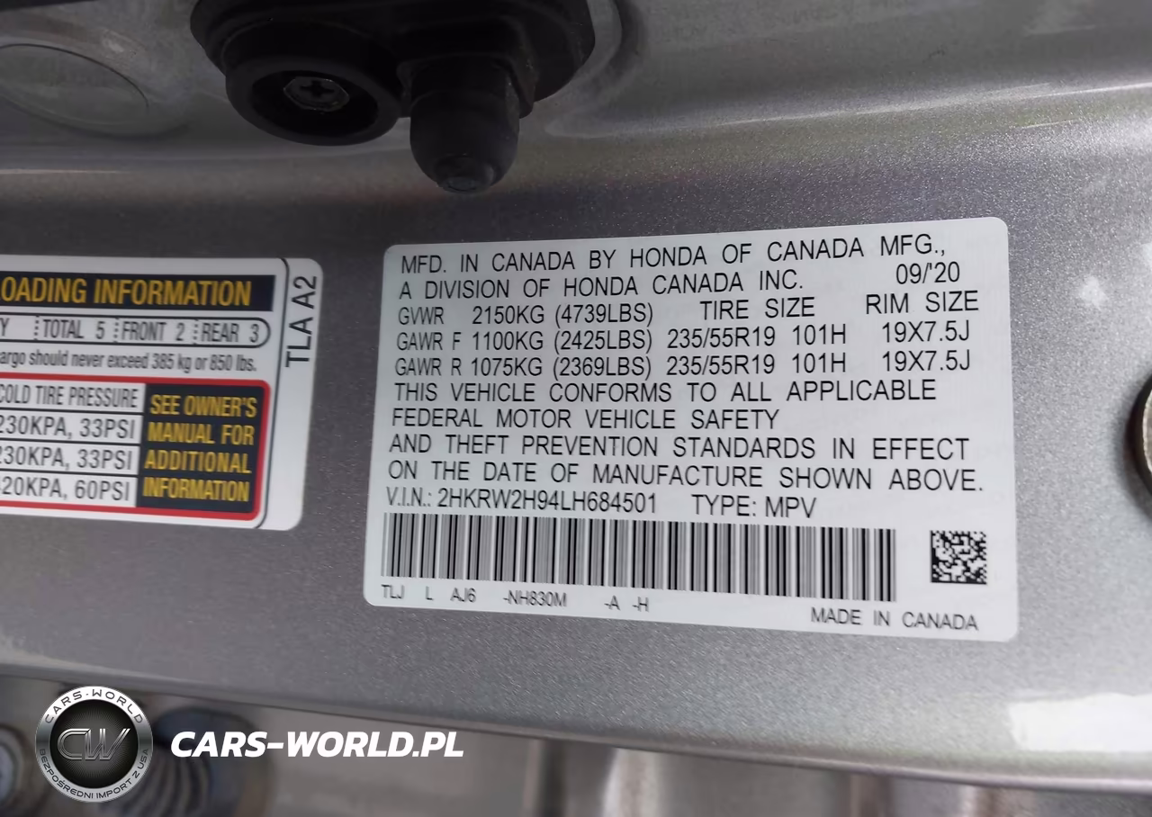 2020 Honda Cr-V Awd Touring VIN:2HKRW2H94LH684501 - 9