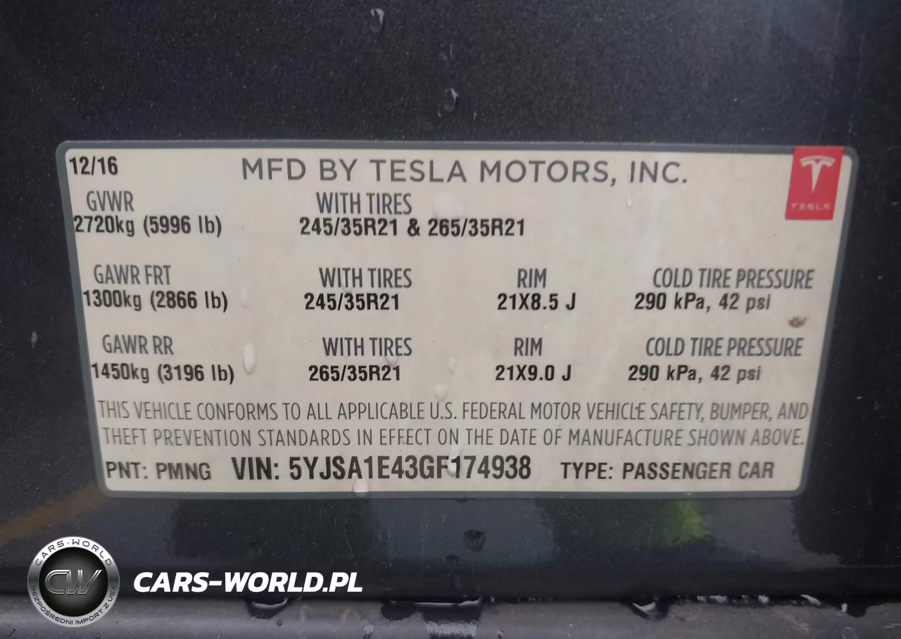 2016 Tesla Model S 90D-P100D-P85D-P90D VIN:5YJSA1E43GF174938 - 8