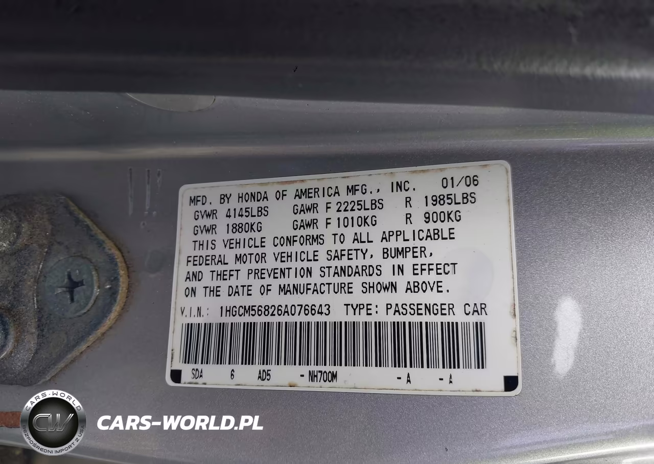 2006 Honda Accord 2.4 Ex VIN:1HGCM56826A076643 - 9