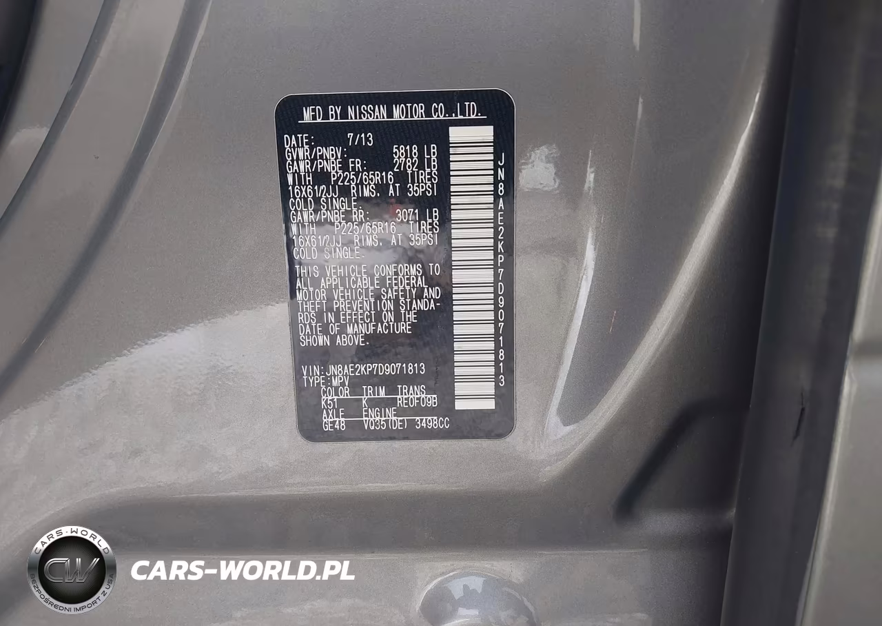 2013 Nissan Quest S VIN:JN8AE2KP7D9071813 - 9