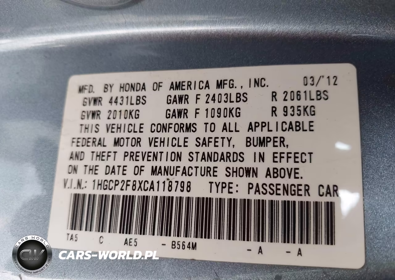 2012 Honda Accord 2.4 Ex-L VIN:1HGCP2F8XCA118798 - 9