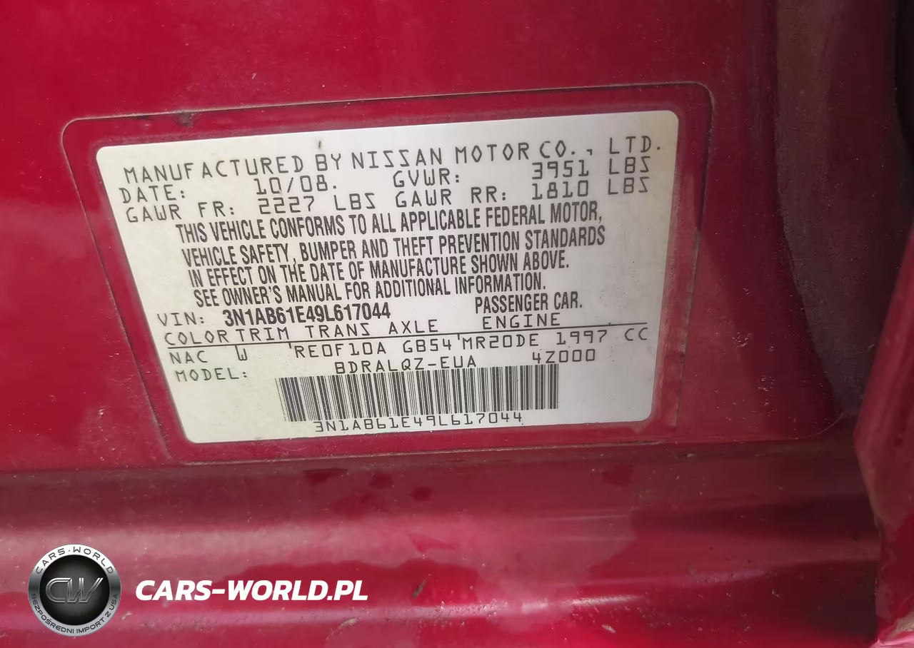 2009 Nissan Sentra 2.0 VIN:3N1AB61E49L617044 - 9