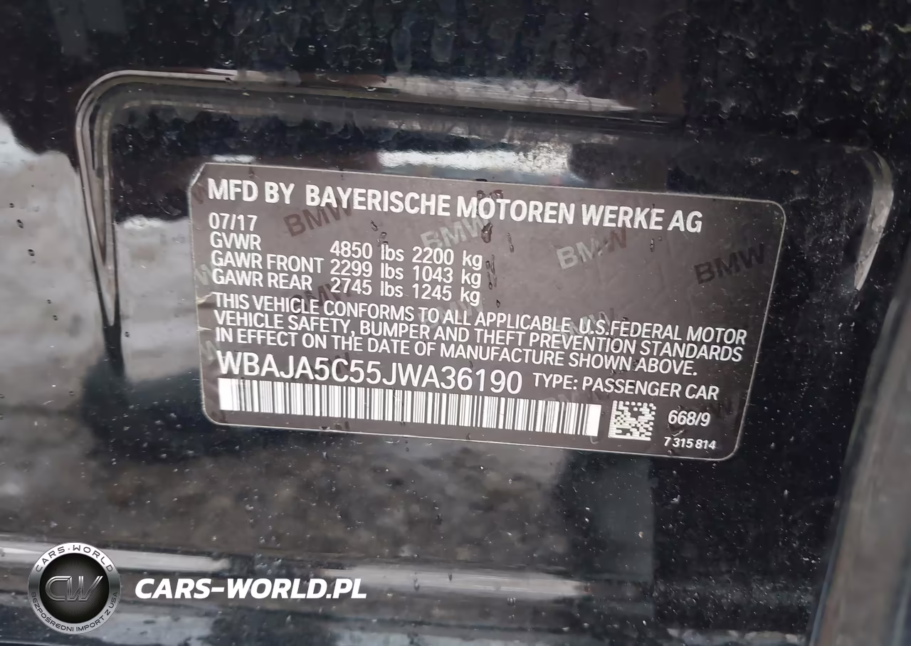 2018 BMW 530I VIN:WBAJA5C55JWA36190 - 9