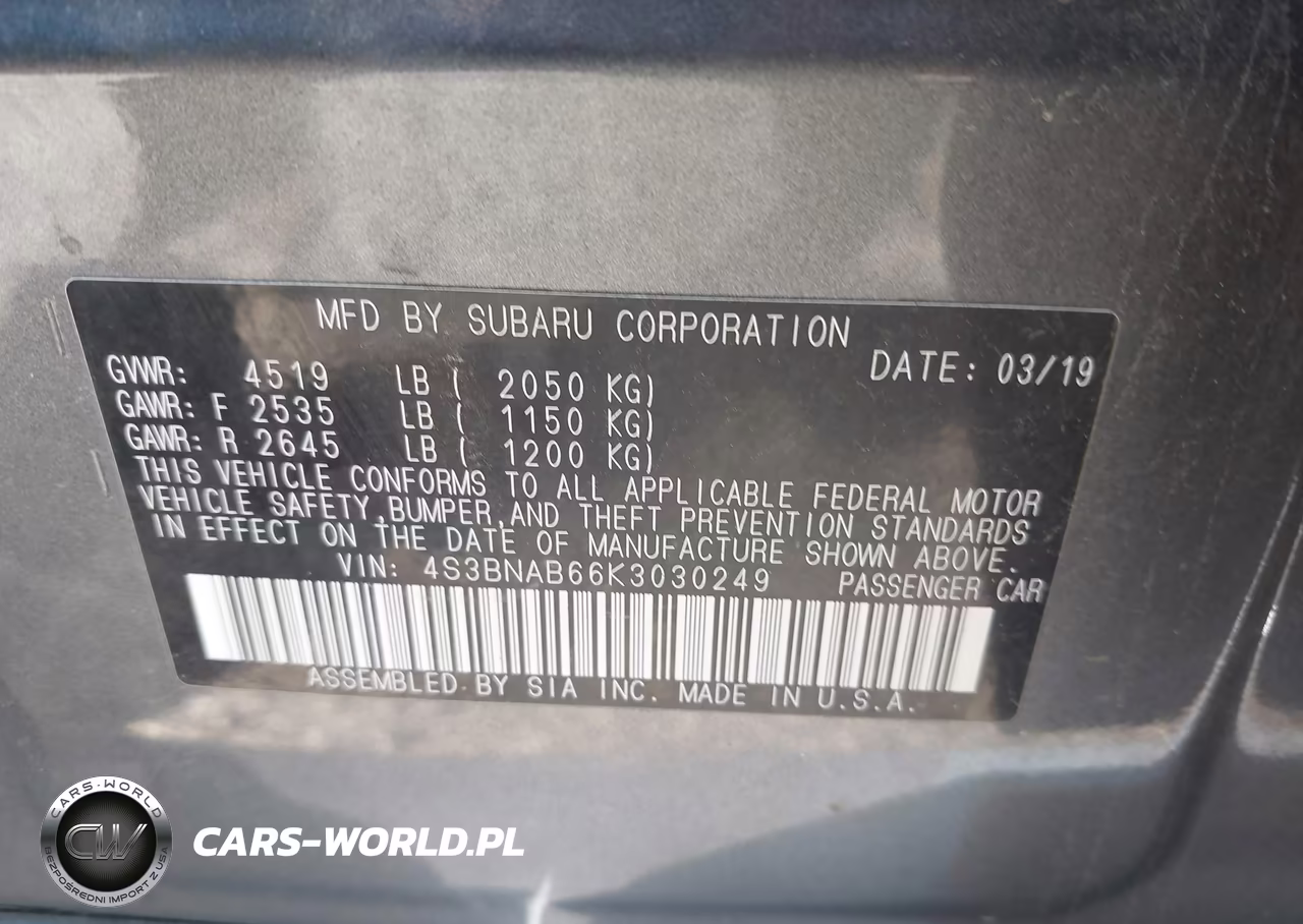 2019 Subaru Legacy 2.5I VIN:4S3BNAB66K3030249 - 9