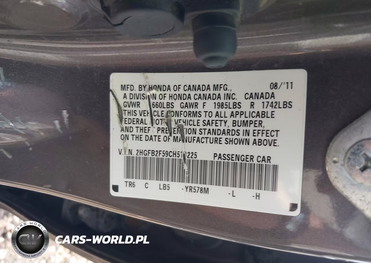 2012 Honda Civic Lx VIN:2HGFB2F59CH518225 - 9