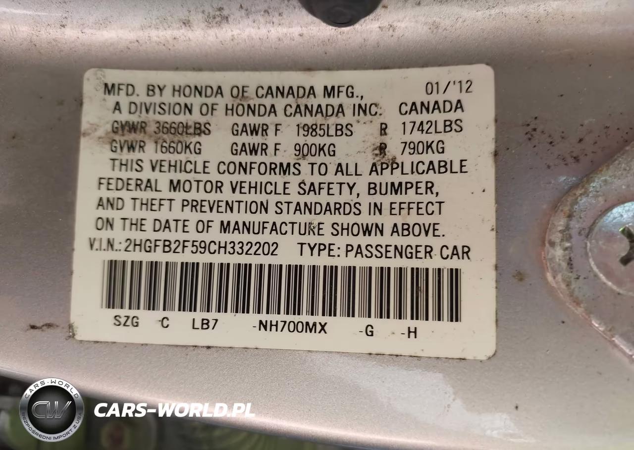 2012 Honda Civic Lx VIN:2HGFB2F59CH332202 - 9