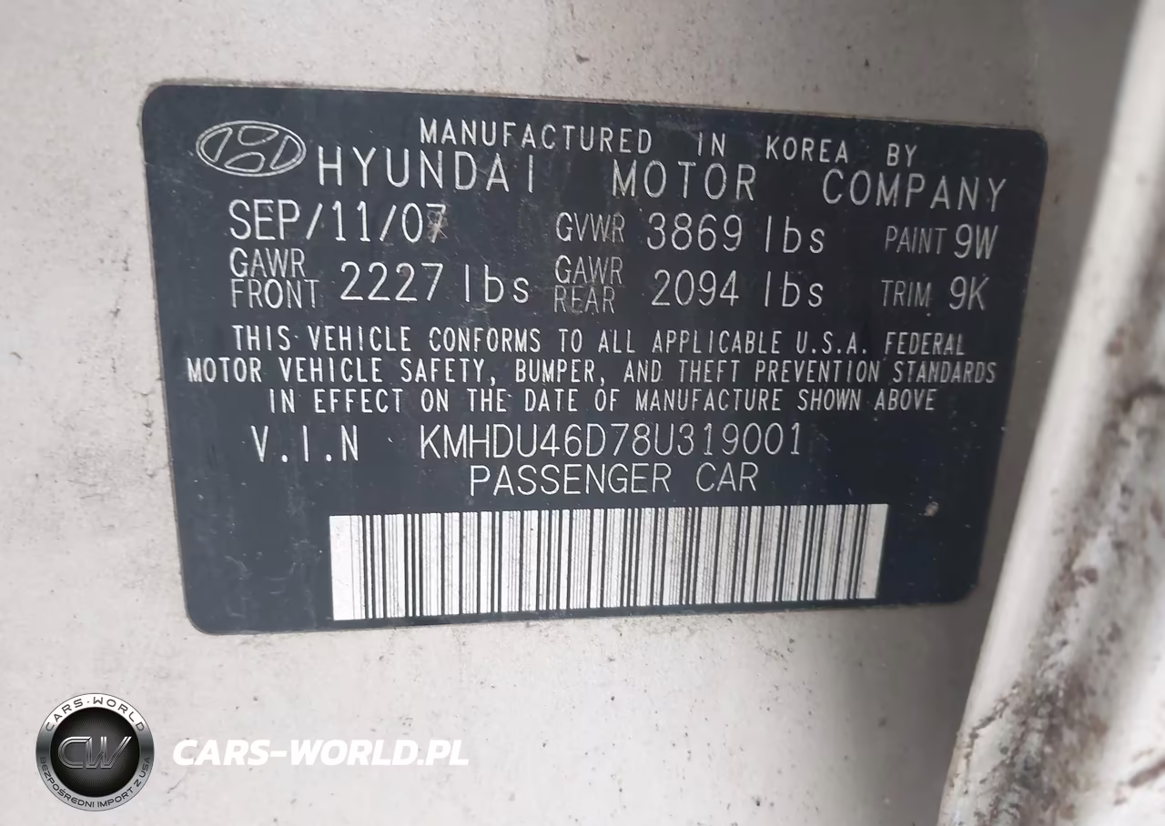 2008 Hyundai Elantra Gls-Se VIN:KMHDU46D78U319001 - 9