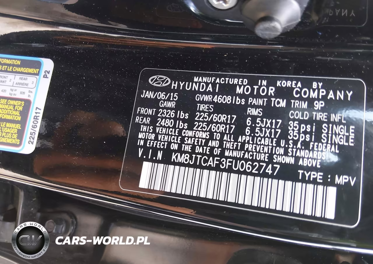 2015 Hyundai Tucson Gls VIN:KM8JTCAF3FU062747 - 9