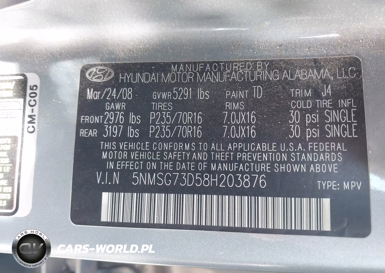2008 Hyundai Santa Fe Gls VIN:5NMSG73D58H203876 - 9