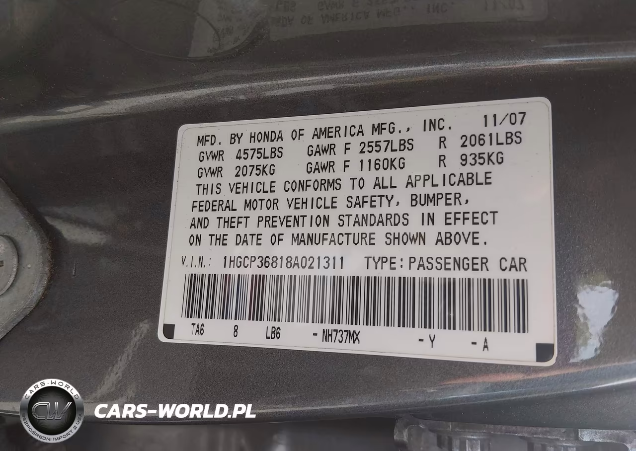 2008 Honda Accord 3.5 Ex-L VIN:1HGCP36818A021311 - 9