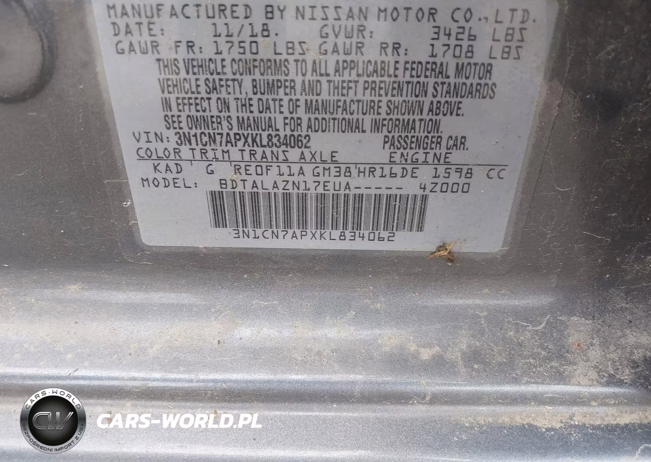 2019 Nissan Versa 1.6 S+ VIN:3N1CN7APXKL834062 - 9