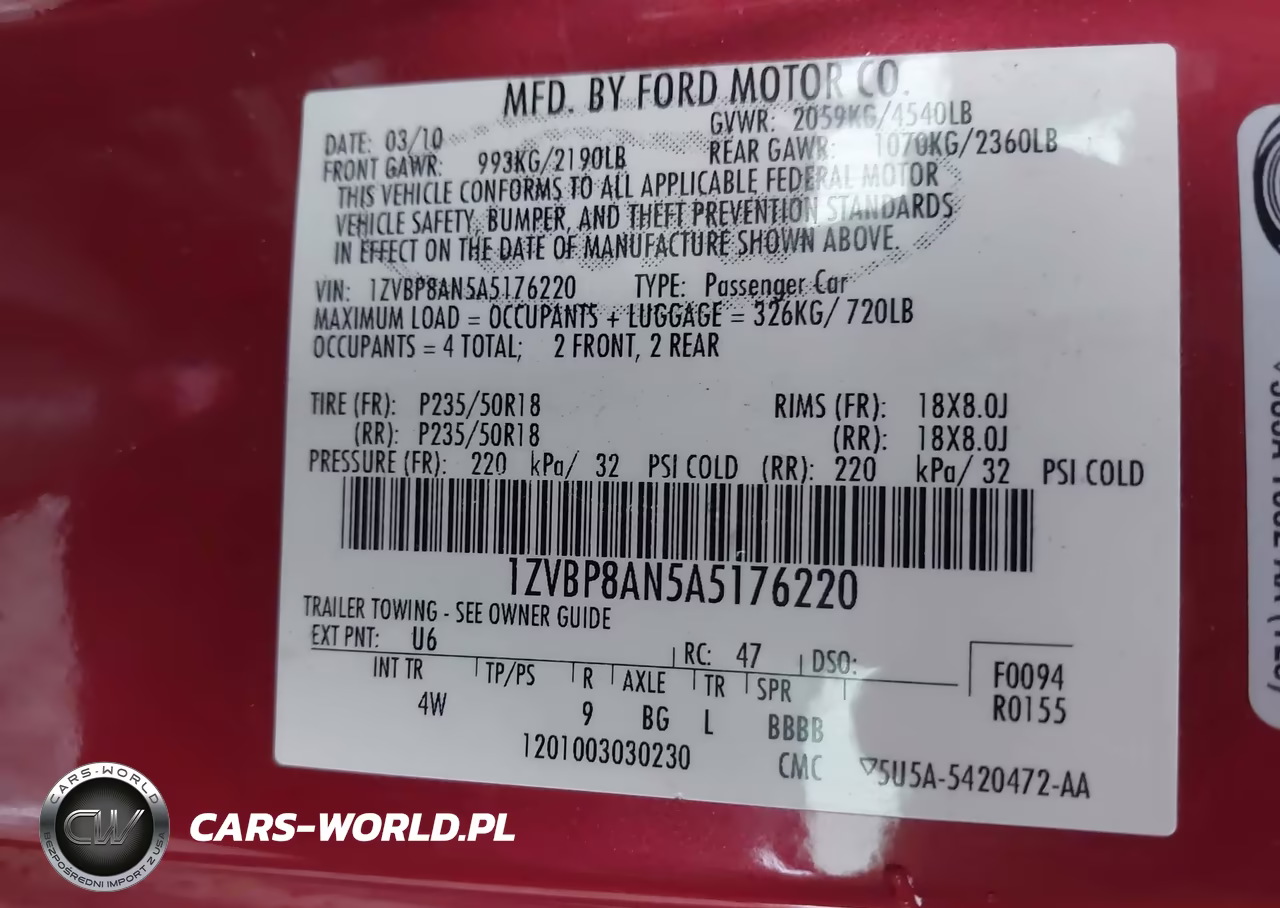 2010 Ford Mustang V6-V6 Premium VIN:1ZVBP8AN5A5176220 - 9