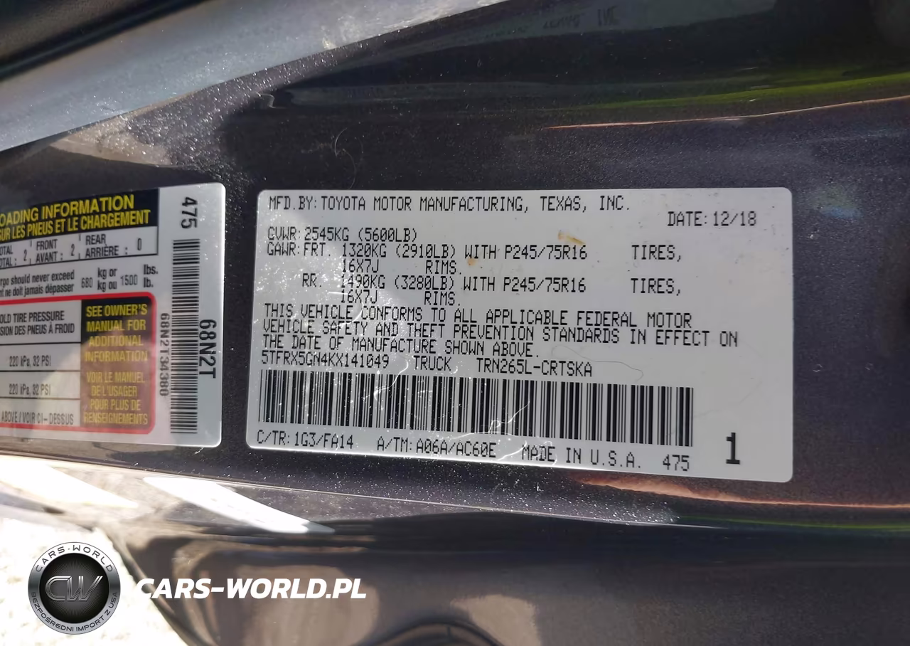 2019 Toyota Tacoma Sr VIN:5TFRX5GN4KX141049 - 9