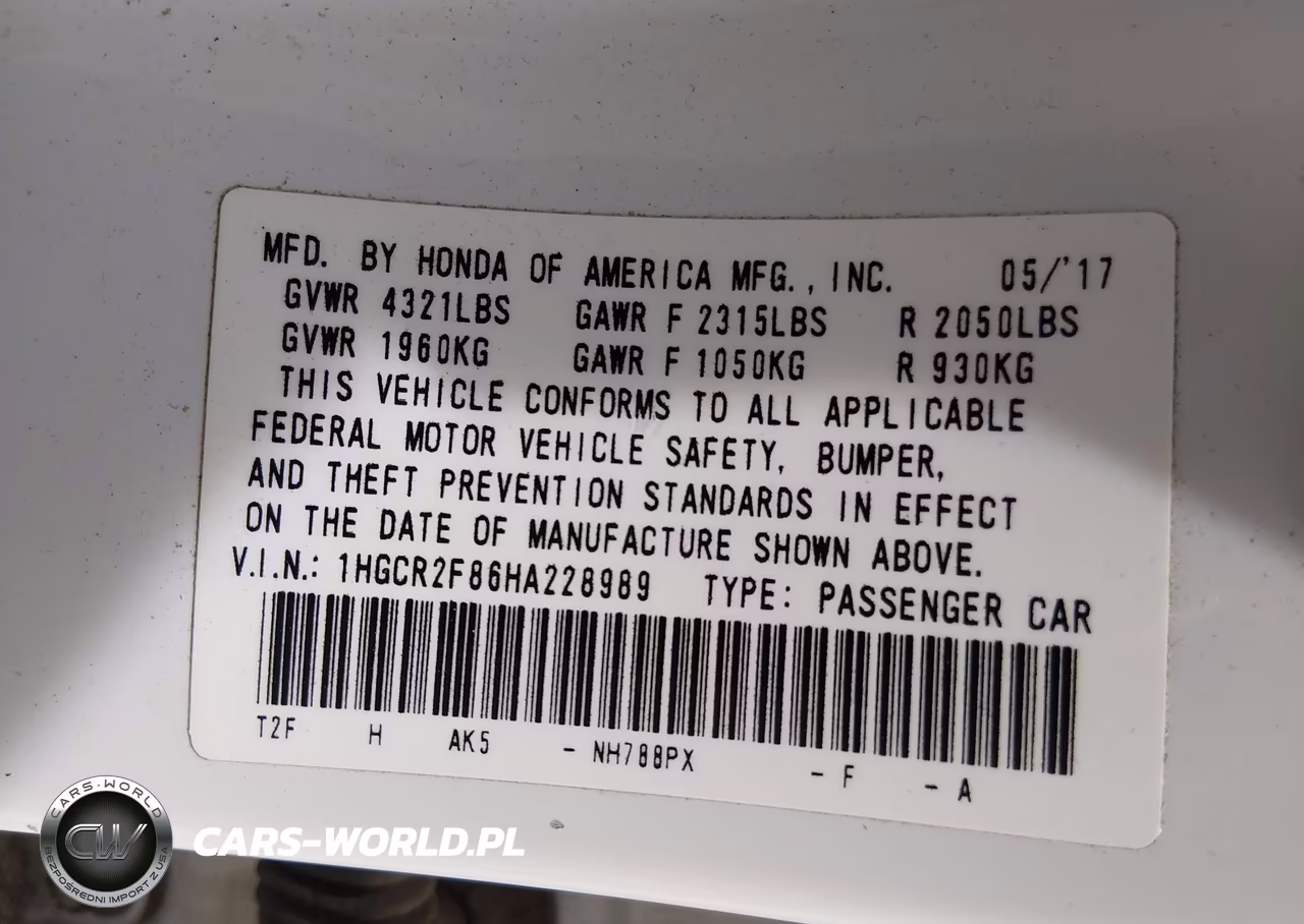 2017 Honda Accord Ex-L VIN:1HGCR2F86HA228989 - 9