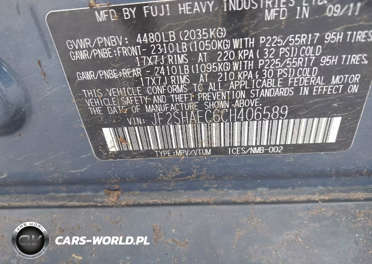 2012 SUBARU FORESTER 2.5X LIMITED VIN:JF2SHAEC6CH406589 - 9