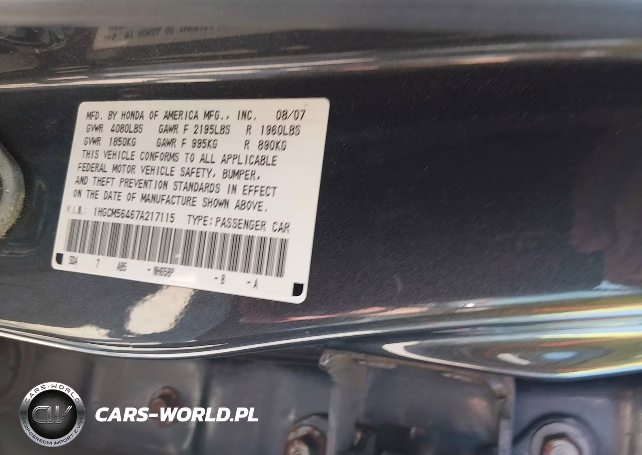 2007 Honda Accord 2.4 Lx VIN:1HGCM56467A217115 - 9