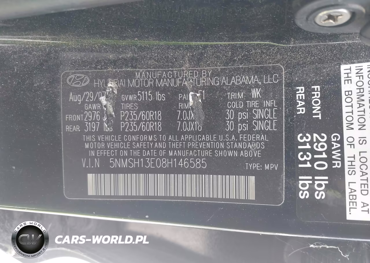 2008 Hyundai Santa Fe Limited-Se VIN:5NMSH13E08H146585 - 9