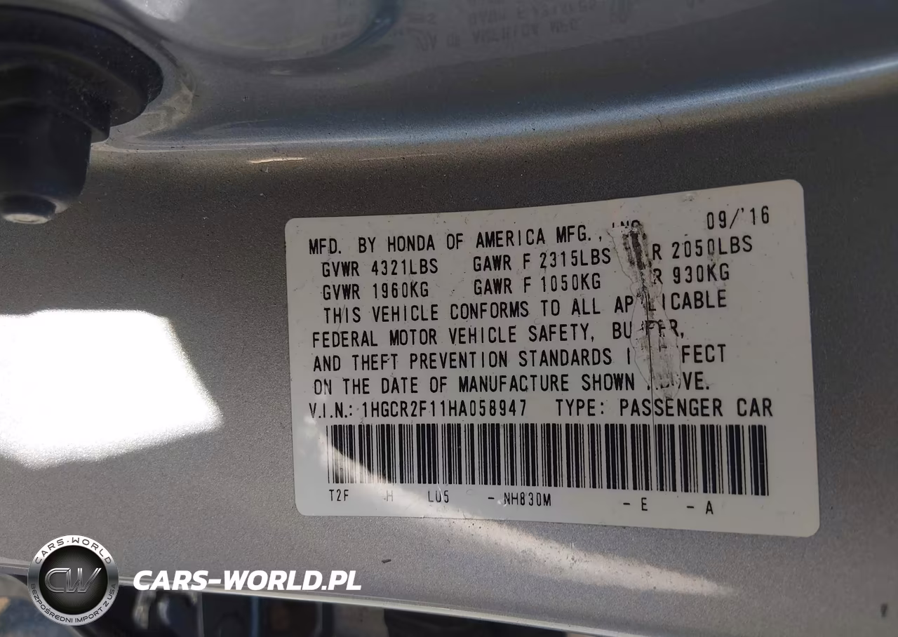 2017 Honda Accord Sport Se VIN:1HGCR2F11HA058947 - 9