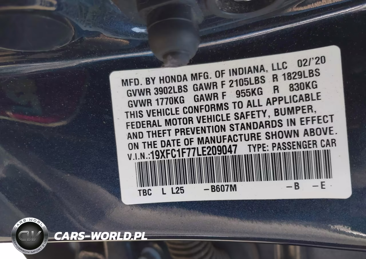 2020 Honda Civic Ex-L VIN:19XFC1F77LE209047 - 9